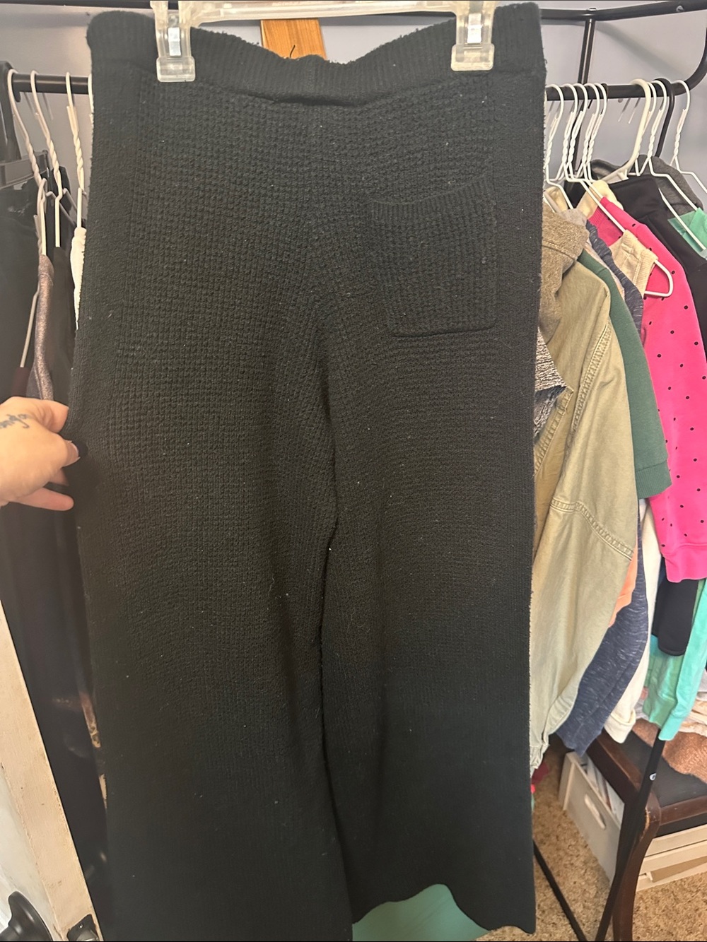 aerie Black Wide-Leg Knit Pants - Picture 2 of 3